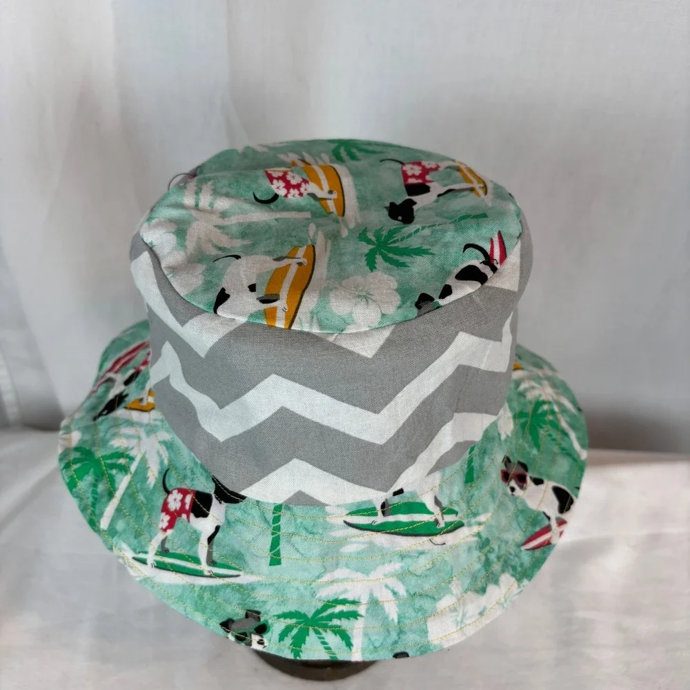 Handmade Kids Reversible Bucket Hat Americana Stars‎ Surfing Dogs Sun Hat 18in